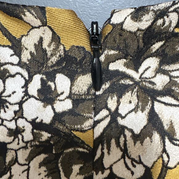 Ann Mashburn Size Small  Yellow Brown Floral Vneck Dress Ruffled Lined - Picture 5 of 10